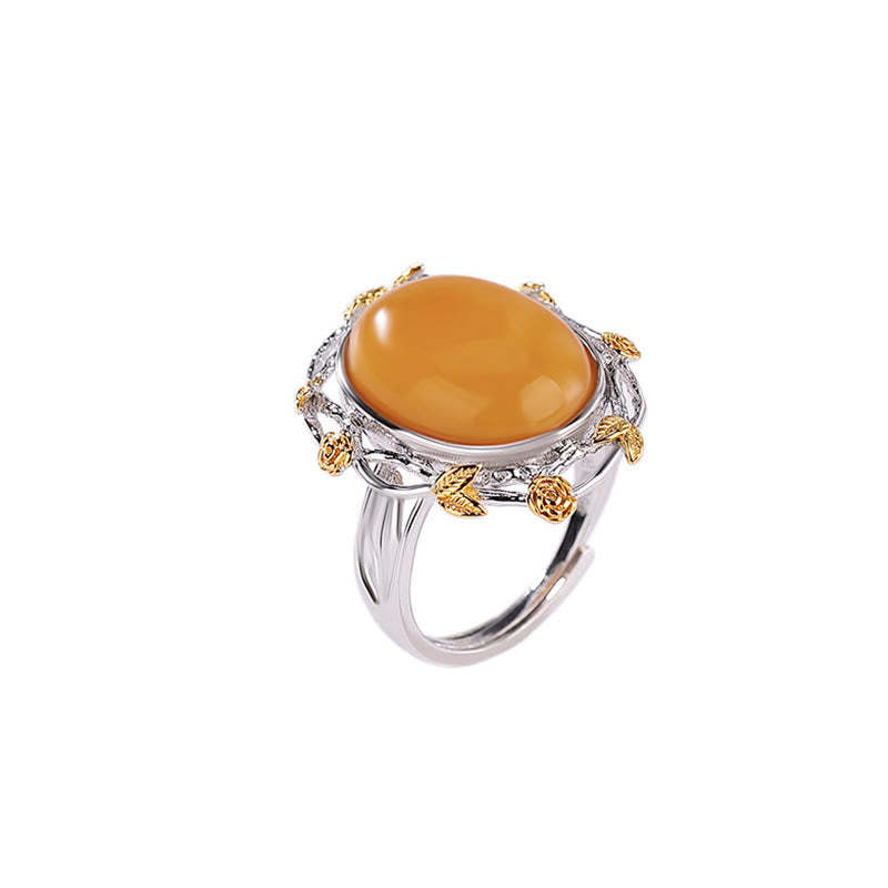 990 Sterling Silver Plated Gold Amber Focus Adjustable Ring