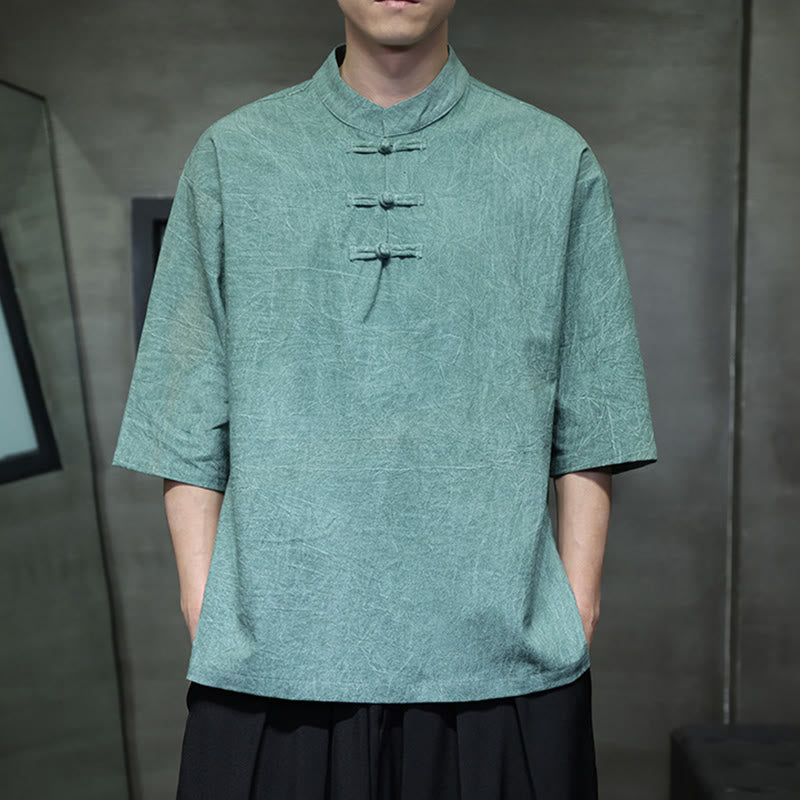 Men's Chinese Frog-Button Tang Suit Half Sleeve Cotton Linen Shirt