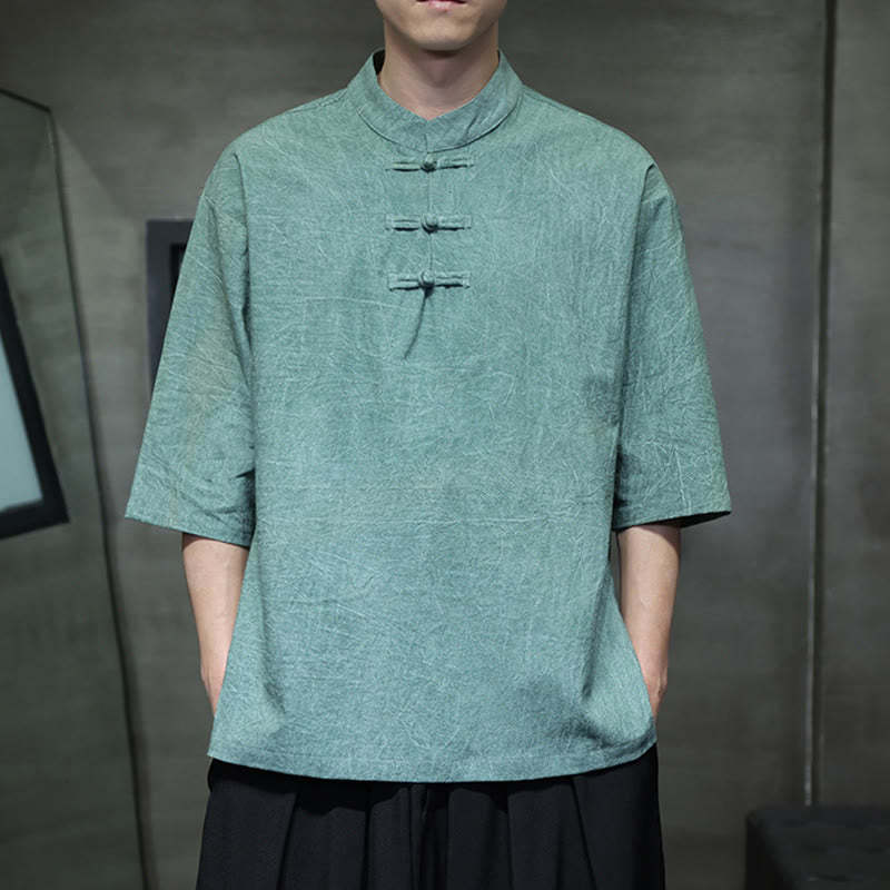Men's Chinese Frog-Button Tang Suit Half Sleeve Cotton Linen Shirt