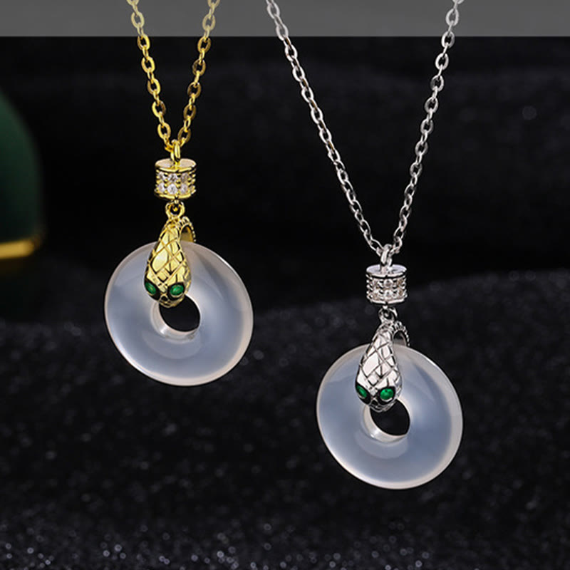 999 Sterling Silver Chalcedony Peace Buckle Year Of The Snake Healing Necklace Pendant
