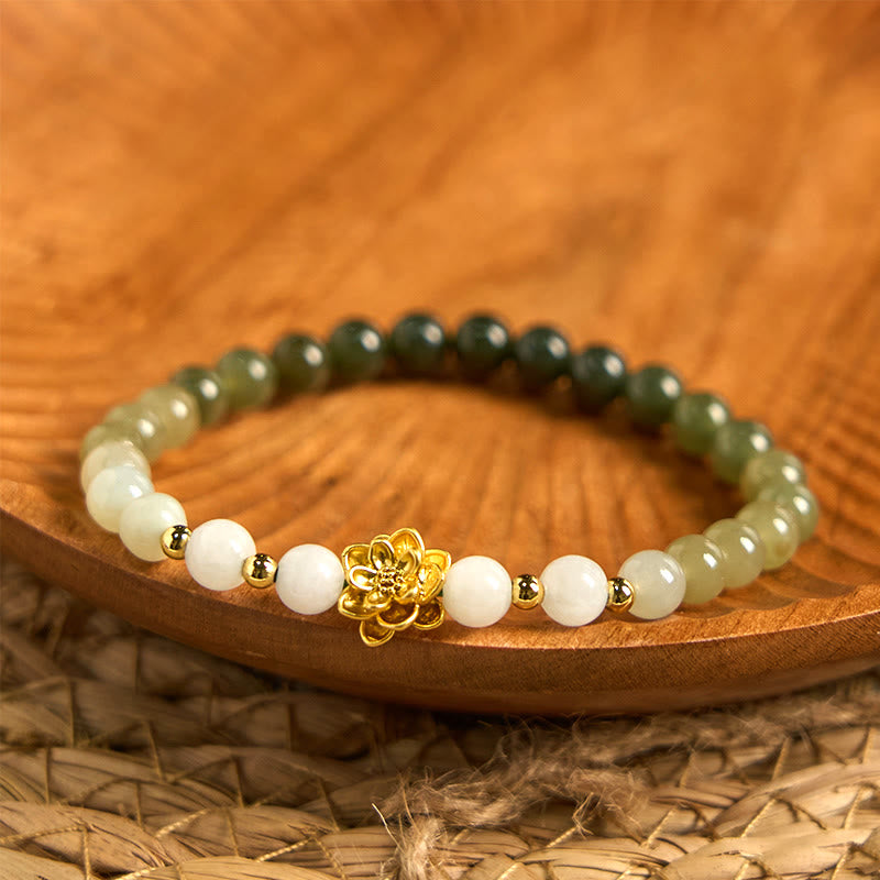 Natural Hetian Jade Gradient Lotus Abundance Bracelet