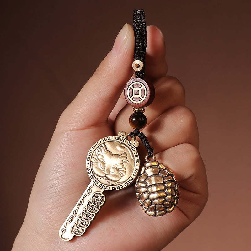 PiXiu Wealth Copper Coin Yin Yang Bagua Handmade Key Chain