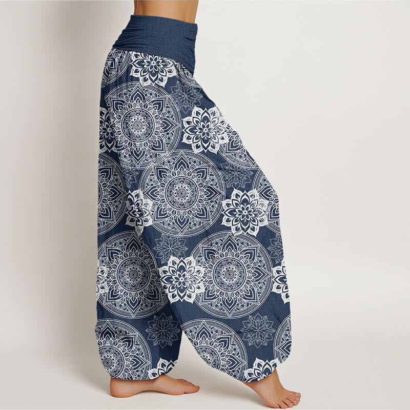 Casual Round Mandala Flower Design Women's Elastic Waist Harem Pants