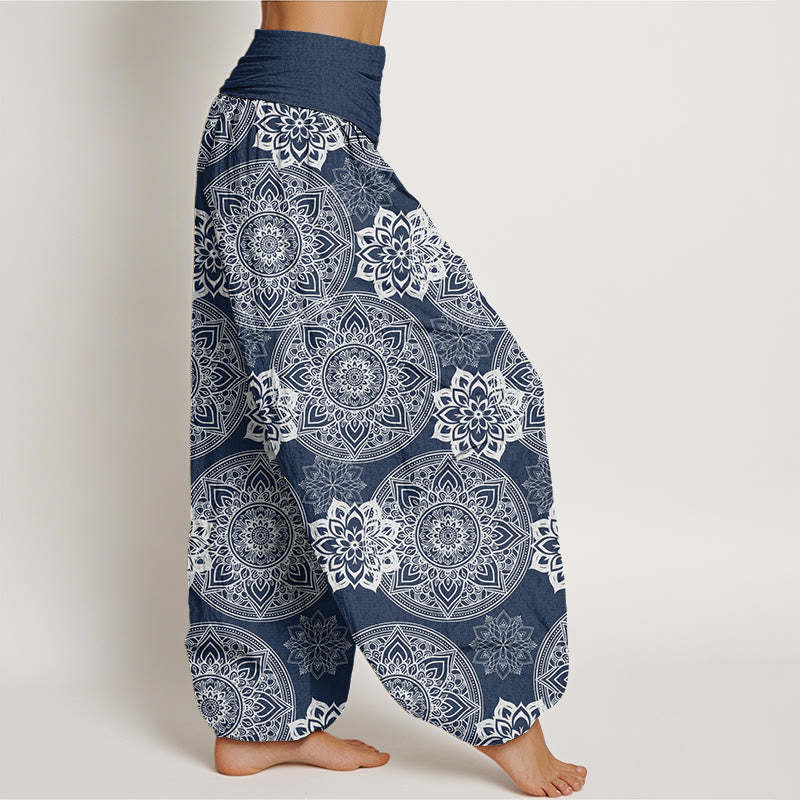 Casual Round Mandala Flower Design Women's Elastic Waist Harem Pants