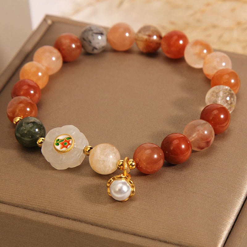 Natural Fu Lu Shou Crystal Hetian White Jade Pearl Luck Bracelet