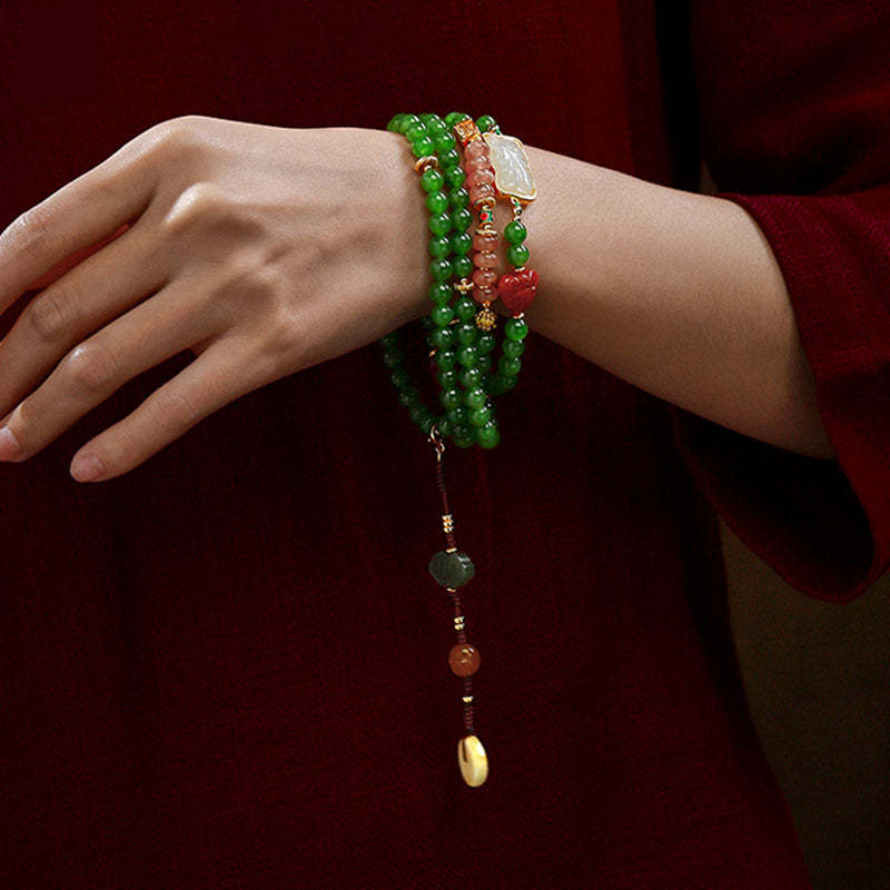 108 Mala Beads Cyan Jade Red Agate Laughing mystic zen Luck Bracelet