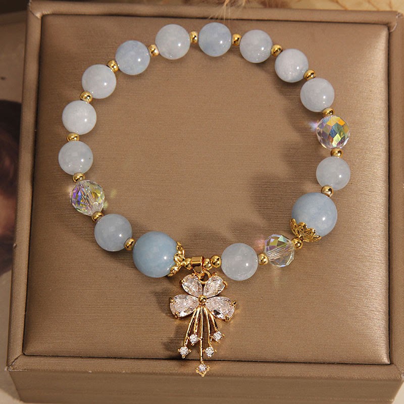 Aquamarine Pink Crystal Healing Zircon Butterfly Charm Bracelet