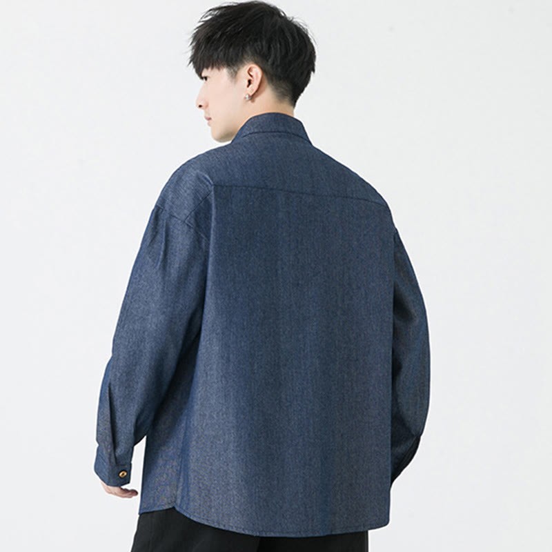 Bamboo Leaves Design Frog-button Tang Suit Cotton Men's Jacket Shirt