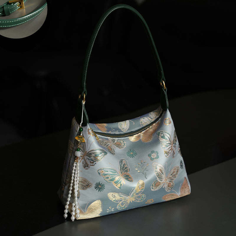 Lotus Bamboo Crane Deer Butterfly Mountain Xiangyunsha Silk Song Brocade Crossbody Bag Shoulder Bag