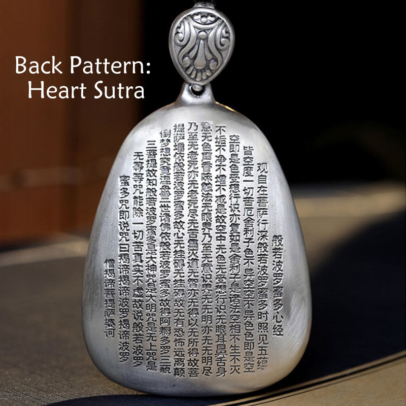 999 Sterling Silver Chinese Zodiac Natal mystic zen Heart Sutra Engraved Protection Necklace Pendant