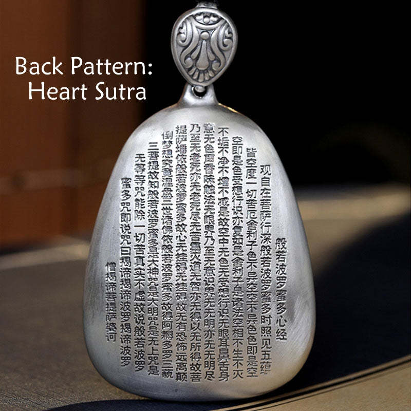 999 Sterling Silver Chinese Zodiac Natal mystic zen Heart Sutra Engraved Protection Necklace Pendant
