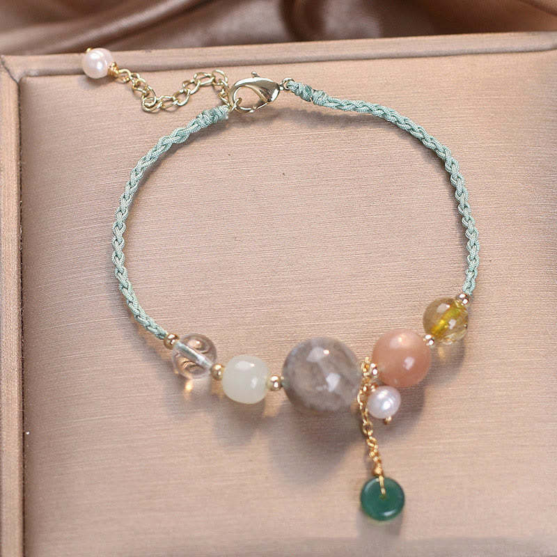 Moonstone Sunstone Beads Peace Buckle Charm Healing Bracelet