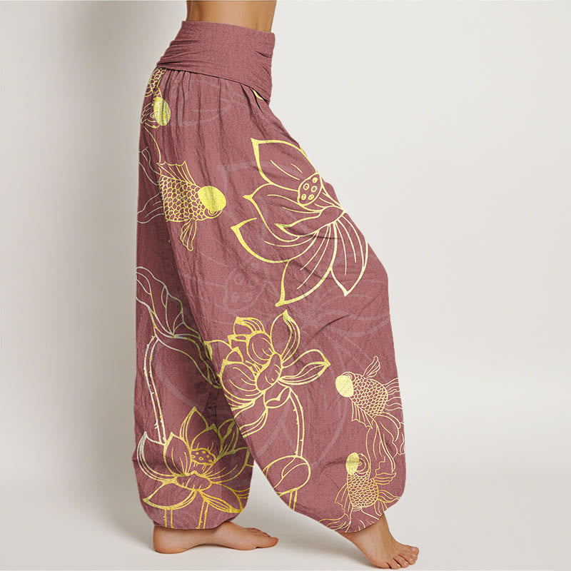Lotus Leaf Koi Fish Women's Elastic Waist Harem Pants
