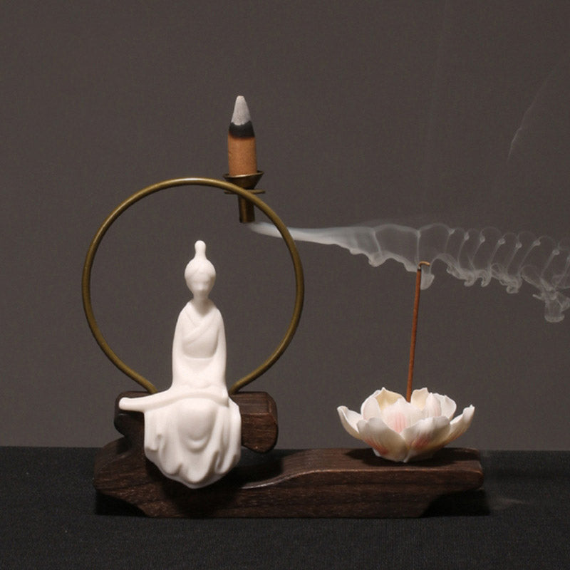 Ceramic Lotus Healing Meditation Incense Burner Decoration