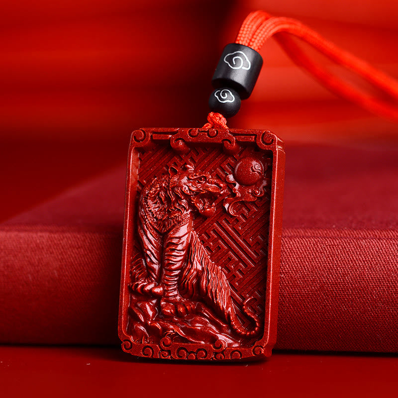 Chinese Zodiac Cinnabar Rectangle Calm Necklace Pendant