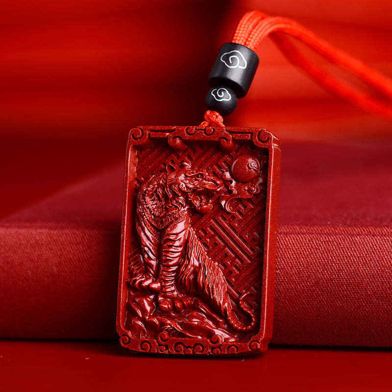 Chinese Zodiac Cinnabar Rectangle Calm Necklace Pendant