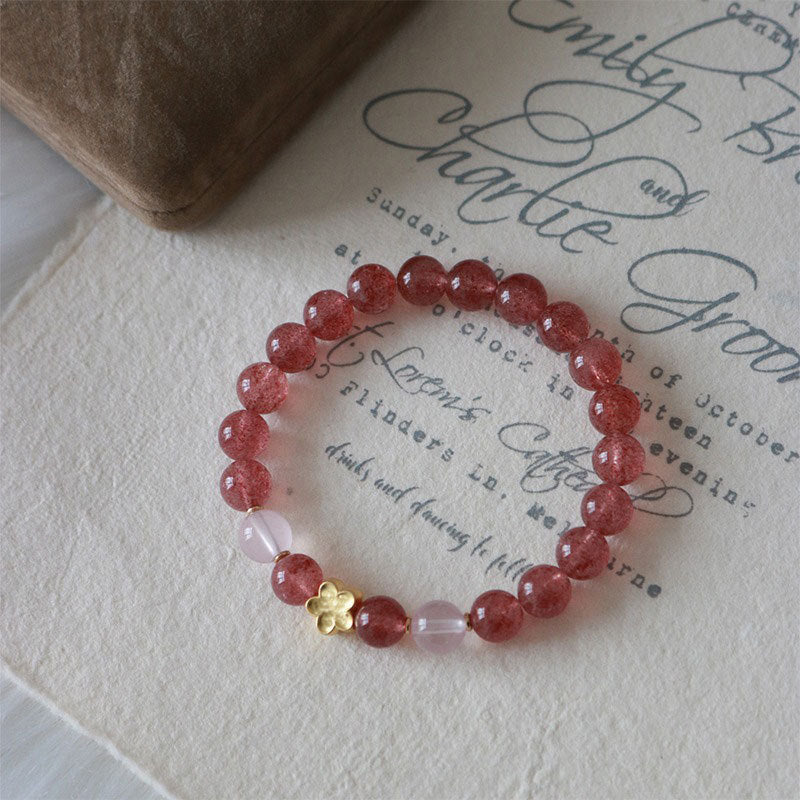 Natural Strawberry Quartz Peach Blossom PiXiu Attract Fortune Healing Bracelet