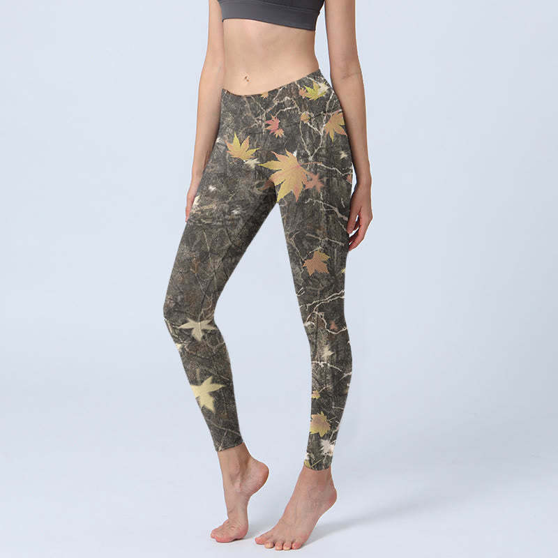 Maple Leaves Print Gym Leggings Women's Yoga Pants