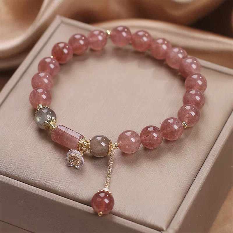 Natural Strawberry Quartz Zircon Flower Positive Charm Bracelet