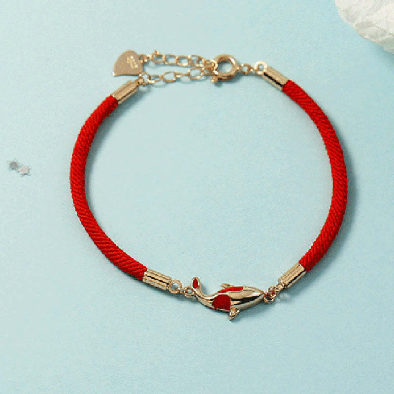 Copper Koi Fish Wealth Necklace Pendant Red Rope Bracelet Earrings Set