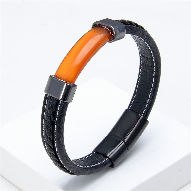 Lazurite Tiger Eye Rhodonite Hematite Black Onyx Stone Balance Leather Bracelet