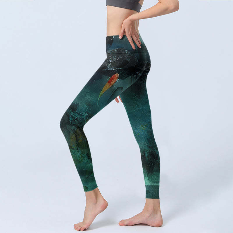 Pond Koi Fish Rocks Print Sports Leggings Women's Yoga Pants