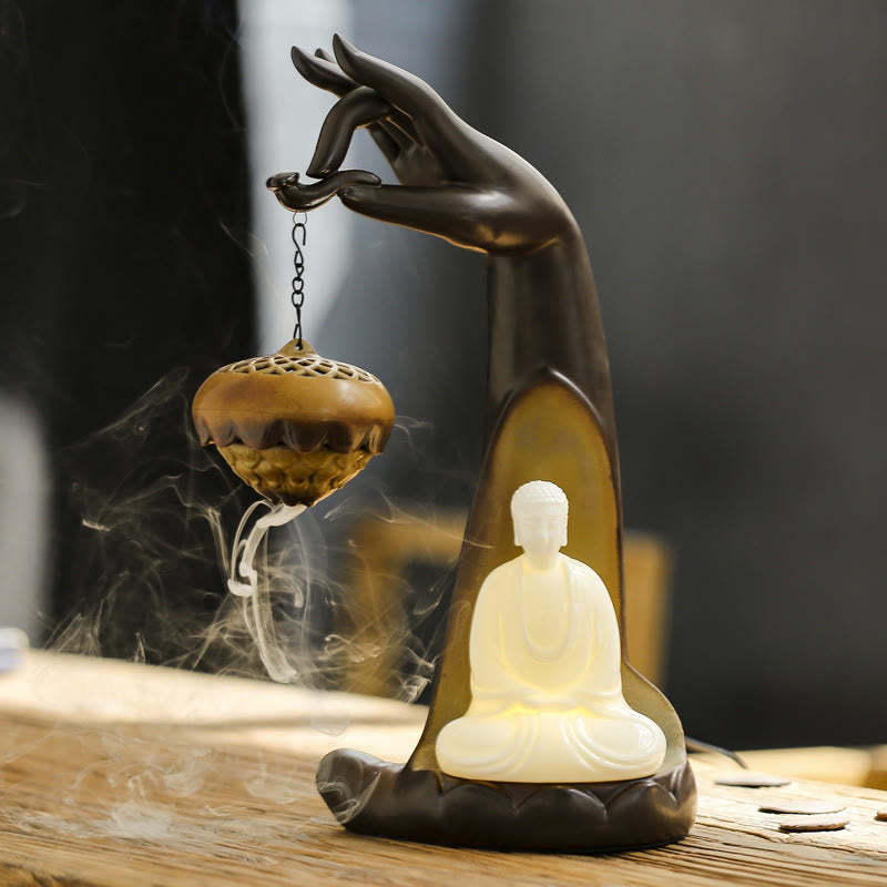 Led mystic zen Hand Backflow Smoke Fountain Healing Ceramic Stick Incense Burner Decoration
