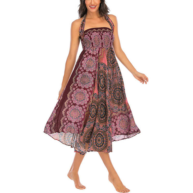 Two Style Wear Bohemian Mandala Flower Lace-up Skirt Dress