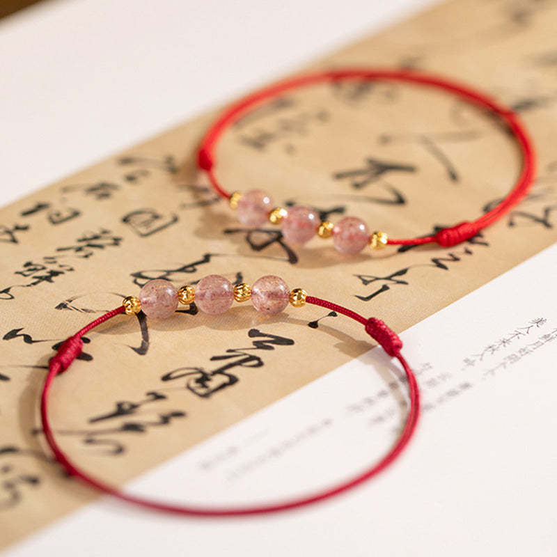 Strawberry Crystal Beads Luck Red String Anklet