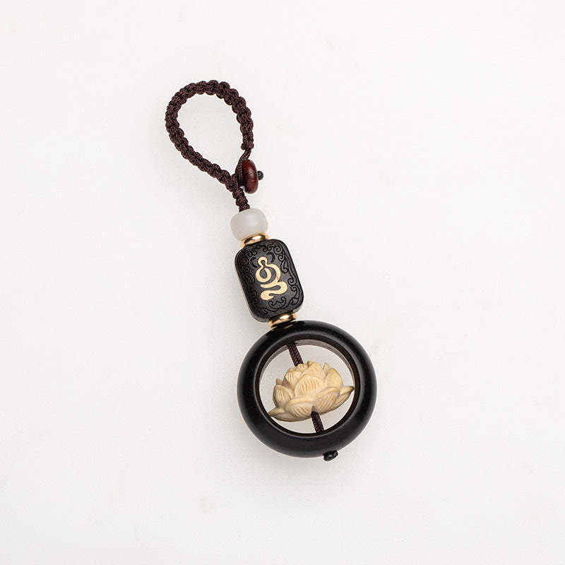 Ebony Wood Bodhi Seed Boxwood Lotus Enlightenment Key Chain Decoration