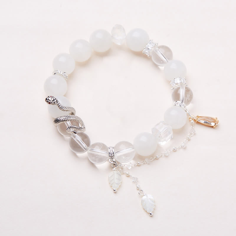 White Crystal White Jade Bead Snake Luck Bracelet