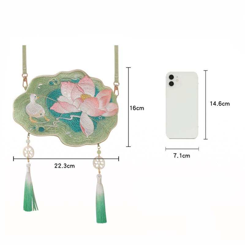 Luck Embroidery Lotus Koi Fish Rabbit Flower Hanfu Bag Crossbody Bag Shoulder Bag