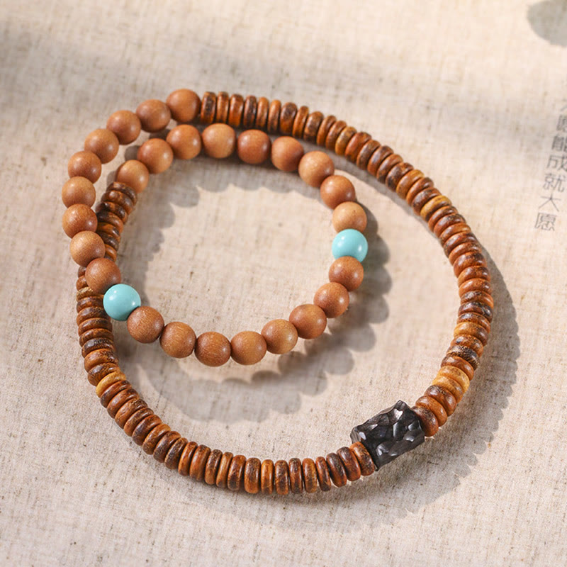 Sandalwood Small Leaf Red Sandalwood Thuja Sutchuenensis Boxwood Turquoise Protection Double Wrap Bracelet