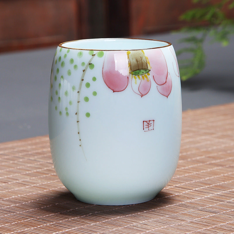 Koi Fish Lotus Landscape Dandelion Peony Flower Ceramic Teacup Kung Fu Tea Cup