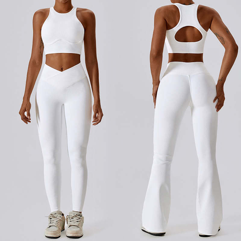 Sleeveless Crop Tank Top Flared Pants Sports Fitness Yoga