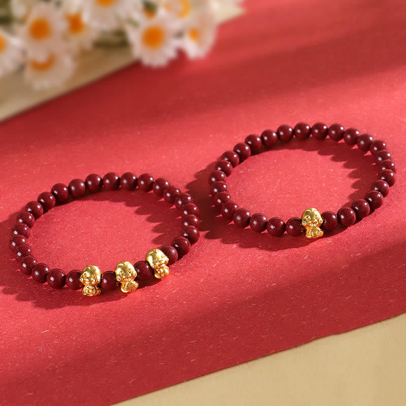 Cinnabar 999 Sterling Silver Fu Character Coin Gold Ingot Year of the Snake Calm Bracelet