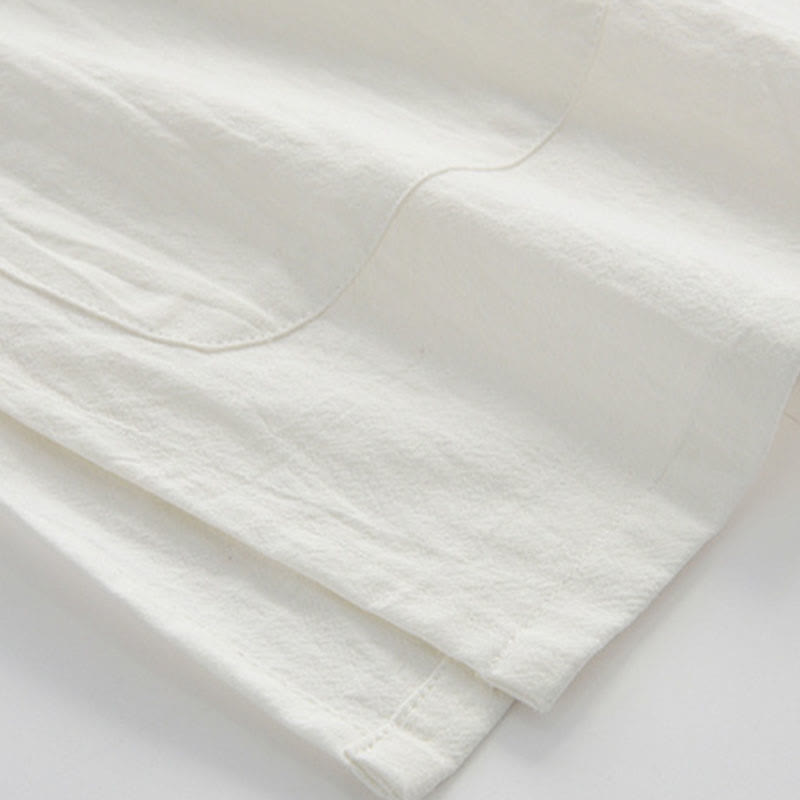 Chinese Frog-Button Tang Suit Men's Short Sleeve Shirt Cotton Linen Clothing With Pockets