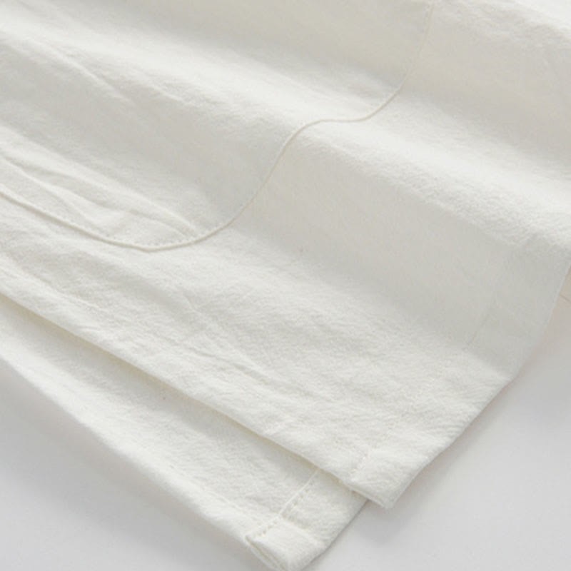 Chinese Frog-Button Tang Suit Men's Short Sleeve Shirt Cotton Linen Clothing With Pockets