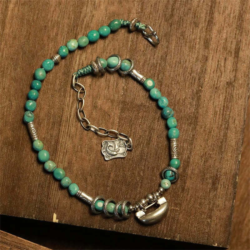 925 Sterling Silver Turquoise Small Beads Chinese Lock Charm Strength Anklet