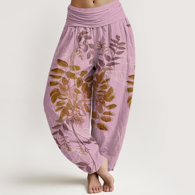 Green Leaves Branches Women's Elastic Waist Harem Pants
