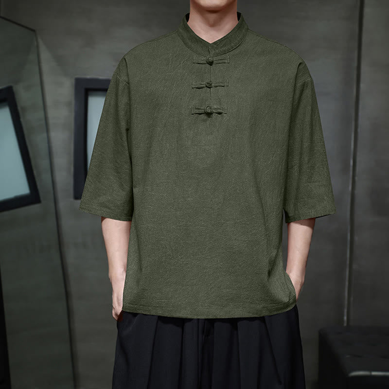 Men's Chinese Frog-Button Tang Suit Half Sleeve Cotton Linen Shirt