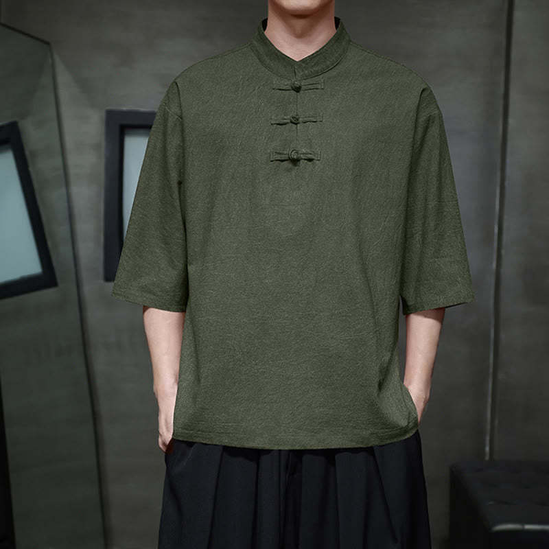 Men's Chinese Frog-Button Tang Suit Half Sleeve Cotton Linen Shirt