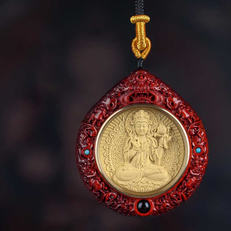 Chinese Zodiac Avalokitesvara Small Leaf Red Sandalwood Ebony Longevity Necklace Pendant