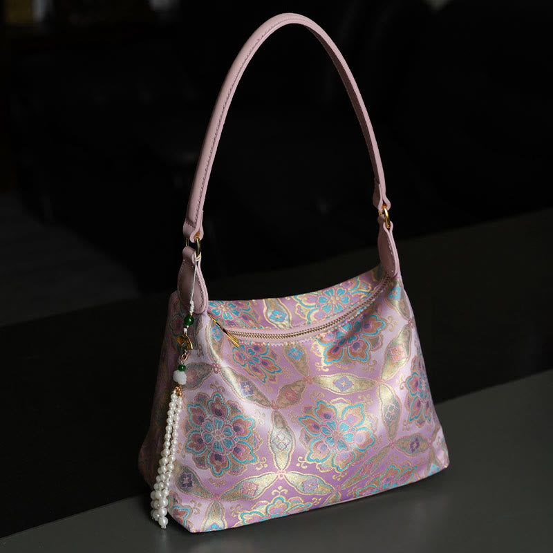 Lotus Bamboo Crane Deer Butterfly Mountain Xiangyunsha Silk Song Brocade Crossbody Bag Shoulder Bag