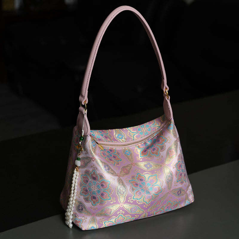Lotus Bamboo Crane Deer Butterfly Mountain Xiangyunsha Silk Song Brocade Crossbody Bag Shoulder Bag