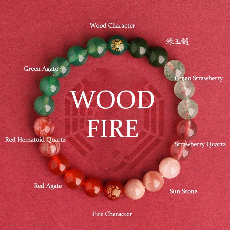 Five Elements Various Agate Crystal Black Onyx Green Chalcedony Aquamarine Wisdom Bracelet