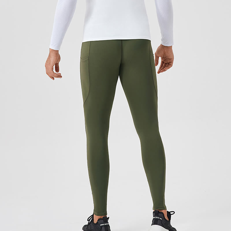 Solid Color High Waist Elastic Breathable Sports Men's Leggings Pants With Back Zipper Pocket