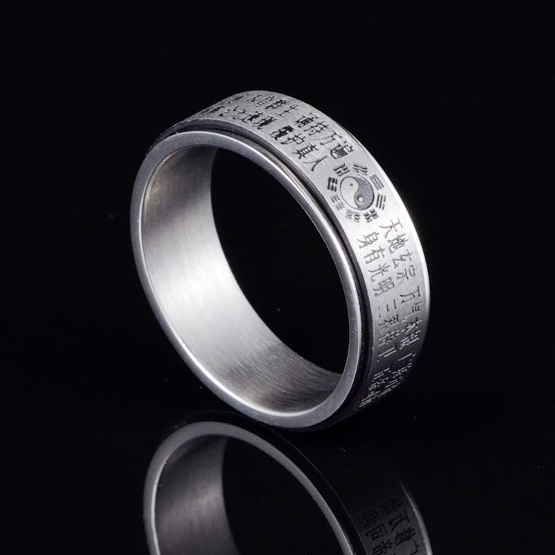 Bagua Yin Yang Chinese Characters Titanium Steel Balance Rotatable Ring
