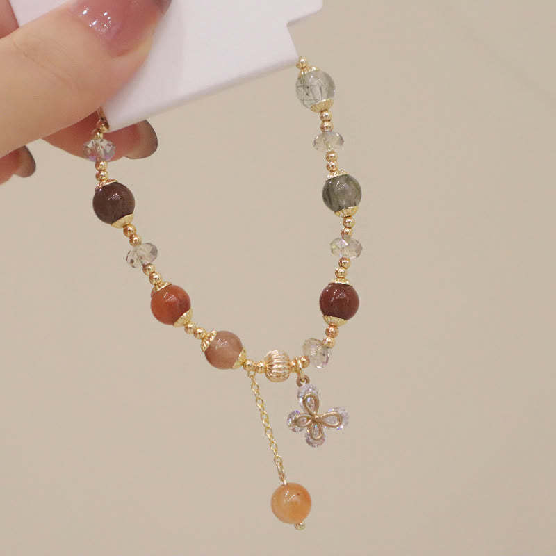 Natural Fu Lu Shou Rainbow Crystal Rutilated Quartz Wealth Butterfly Charm Bracelet