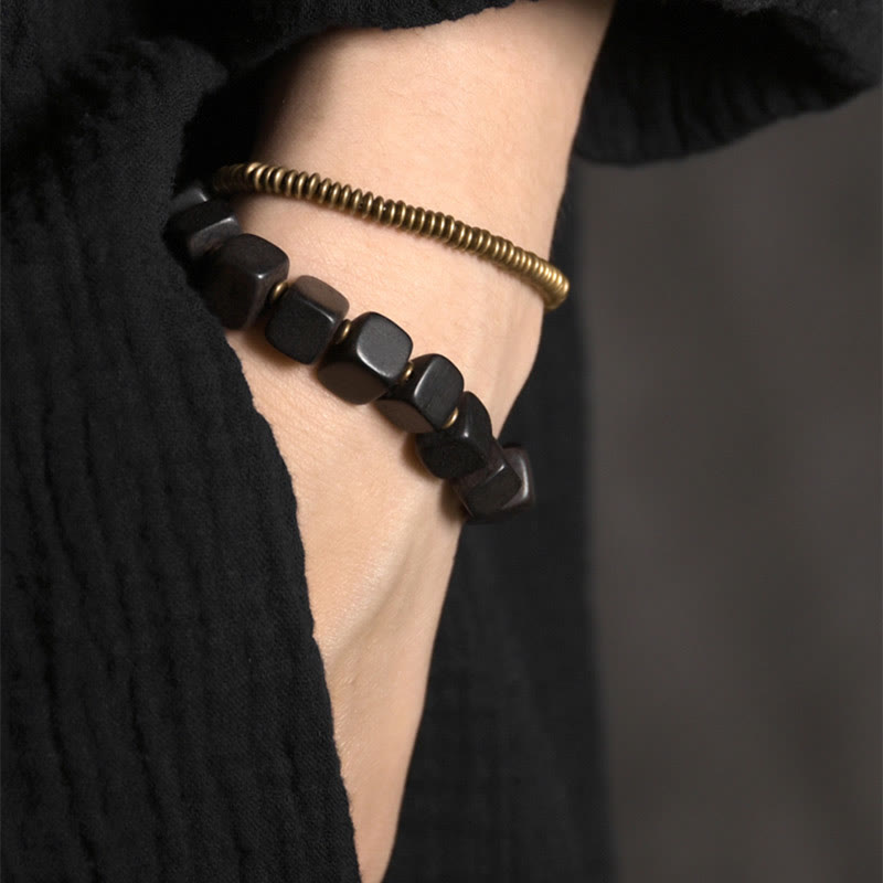Tibetan Ebony Wood Copper Peace Double Wrap Bracelet